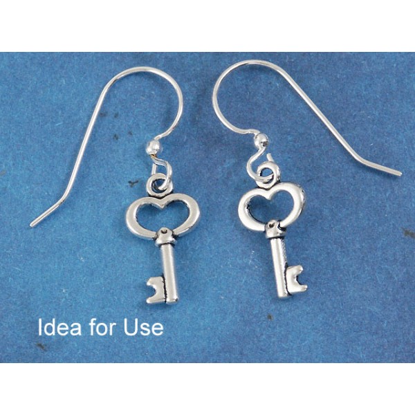 Mini Key charm, 15mm long, antiqued silver, bag of 50