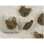 Charm, chunky Bird sparrow, antiqued bronze, 15x14mm