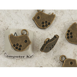 Charm, chunky Bird sparrow, antiqued bronze, 15x14mm