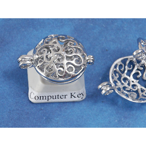 17mm Locket, round filigree spirals, NF platinum