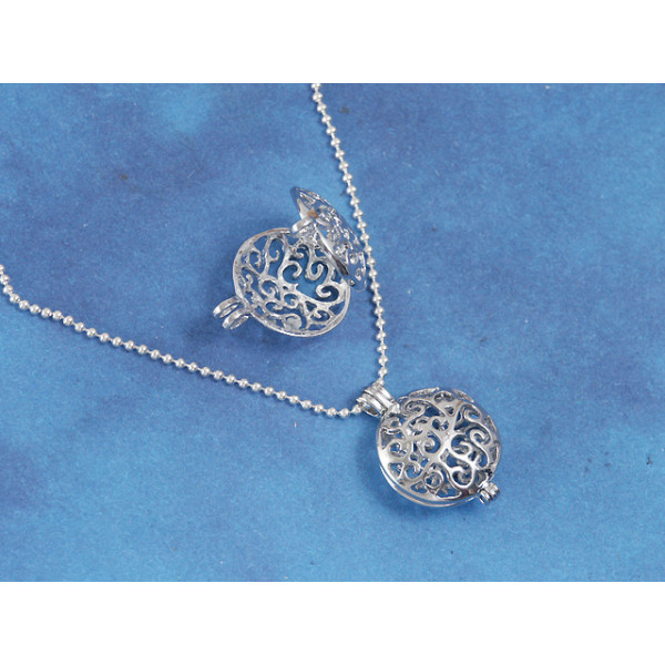 17mm Locket, round filigree spirals, NF platinum