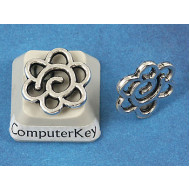 Hippie Flower charm with spiral, 14mm, antiqued silver, bag of 20