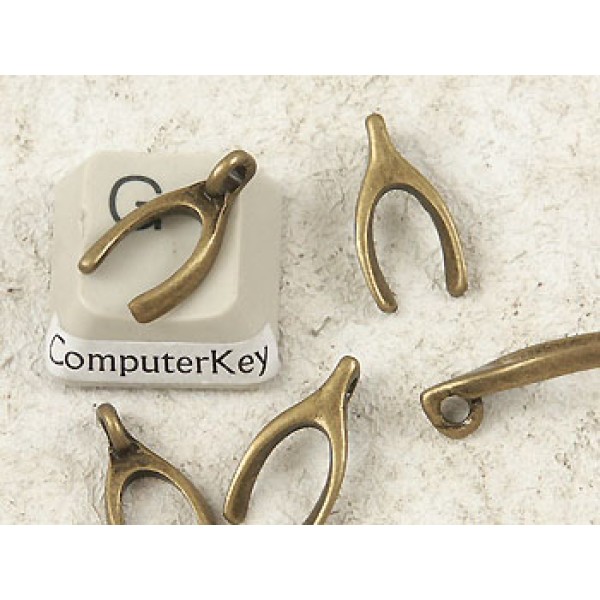 Charm, Wishbone, 15mm, antiqued bronze