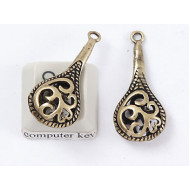 Drop pendant / charm gourd with koru spirals, NF ant brass plate