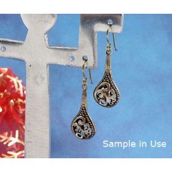 Drop pendant / charm gourd with koru spirals, NF ant brass plate