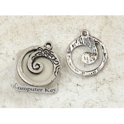 Charm, koru spiral dangle, antiqued silver, 18mm