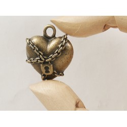 Chained Heart with keyhole pendant charm, antiqued bronze