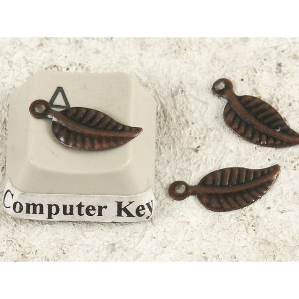 Charm, leaf, 15mm antiqued copper, per 20