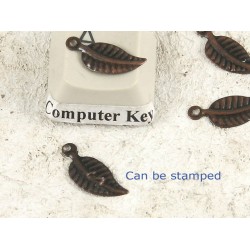 Charm, leaf, 15mm antiqued copper, per 20