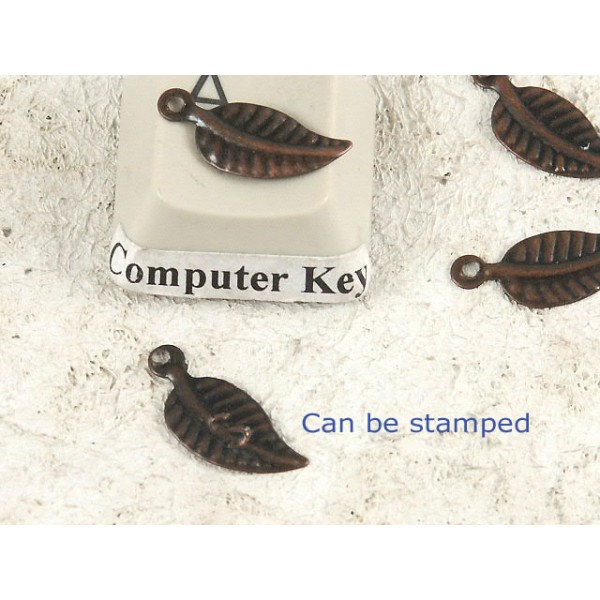 Charm, leaf, 15mm antiqued copper, per 20