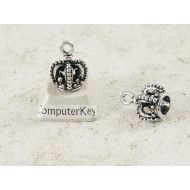 Charm, Crown, 11x15mm, NF antiqued silver plate