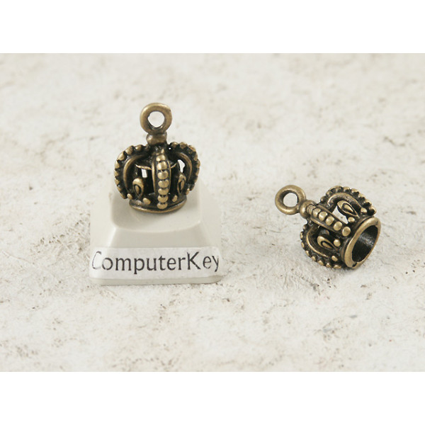 Charm, Crown, 11x15mm, NF antiqued bronze plate