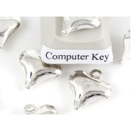 Charm, Puffed Heart charm, silver plate, bag of 20