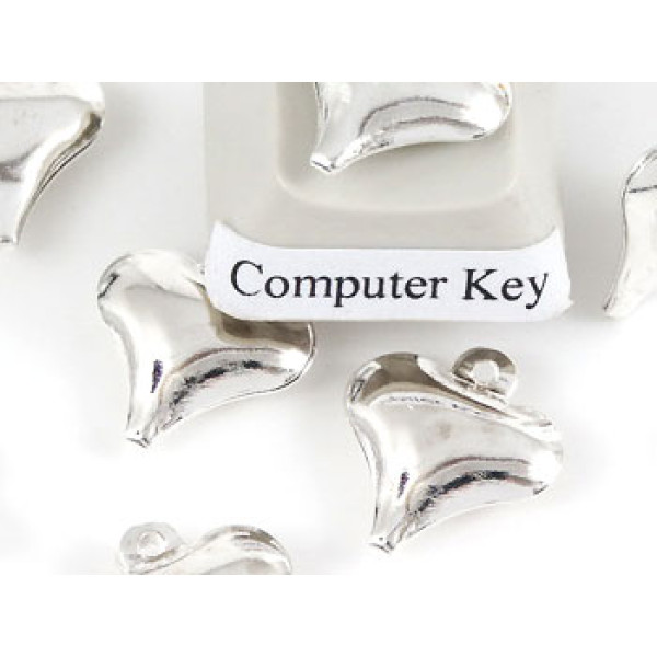 Charm, Puffed Heart charm, silver plate, bag of 20