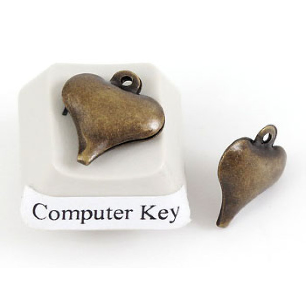 Charm, Puffed Heart charm, antiqued brass, bag of 20