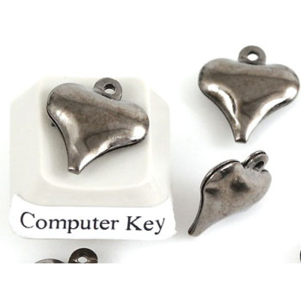 20 Charms, Puffed Heart, gunmetal black 12mm, bag of 20