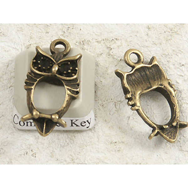 Owl charm setting, NF antique bronze, 13mm