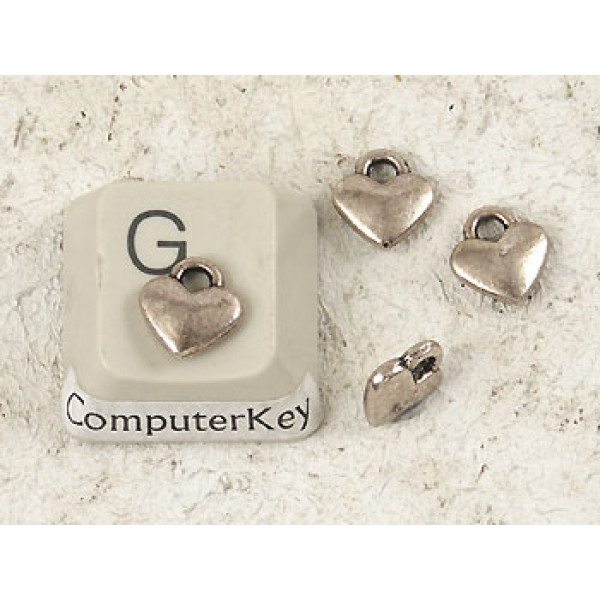 BULK PACK 20 Charms, wee Heart, antiqued silver plate, 8mm, bag of 20