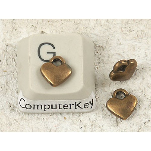 Charm, wee Heart, antiqued bronze plate, 8mm, bag of 20