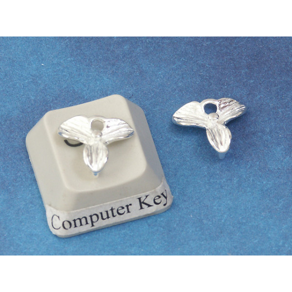 Connector charm, Orchid, 3-leaf, 11mm, silver plate