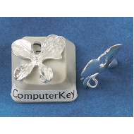 Connector charm, Orchid, 4-leaf, 15mm, silver plate