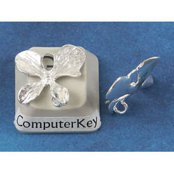 Connector charm, Orchid, 4-leaf, 15mm, silver plate