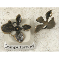 Connector charm, Orchid, 15mm, antiqued bronze