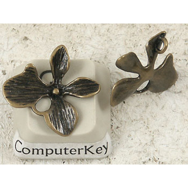Connector charm, Orchid, 15mm, antiqued bronze