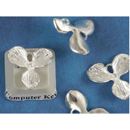 Connector charm, Orchid, 3-leaf, 18mm, silver plate