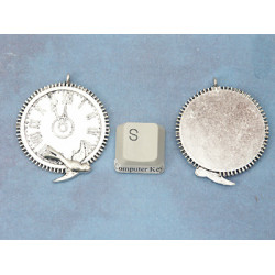 Pendant, clockface, bird, gear edge, ant silver