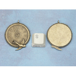 Pendant, clockface, bird, gear edge, NF ant bronze
