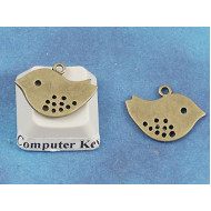 Charm, brass Bird sparrow, antiqued bronze, 18x13mm