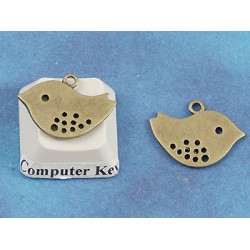 Charm, brass Bird sparrow, antiqued bronze, 18x13mm