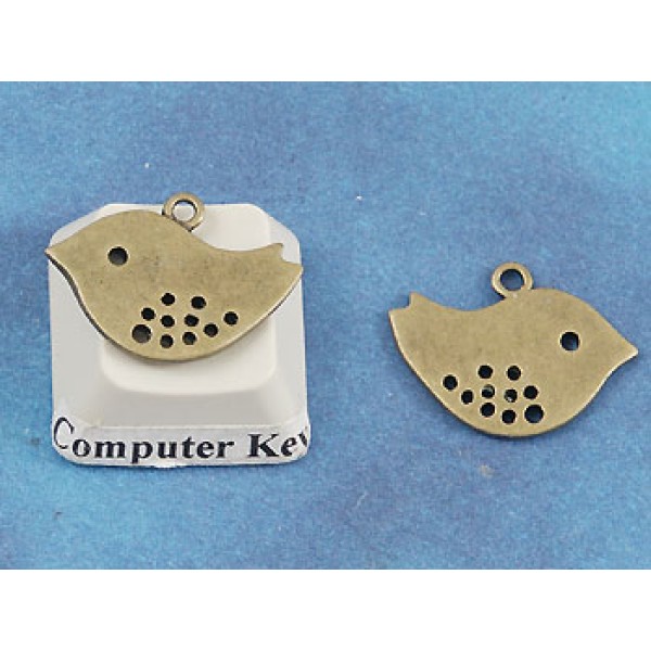 Charm, brass Bird sparrow, antiqued bronze, 18x13mm