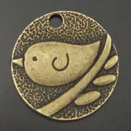 Bird on a Branch pendant, 25mm, antiqued bronze