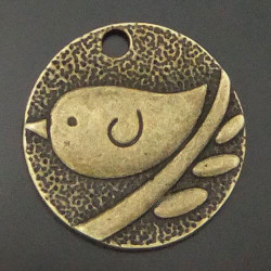Bird on a Branch pendant, 25mm, antiqued bronze