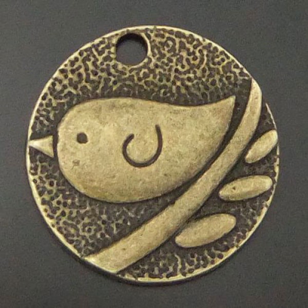 Bird on a Branch pendant, 25mm, antiqued bronze