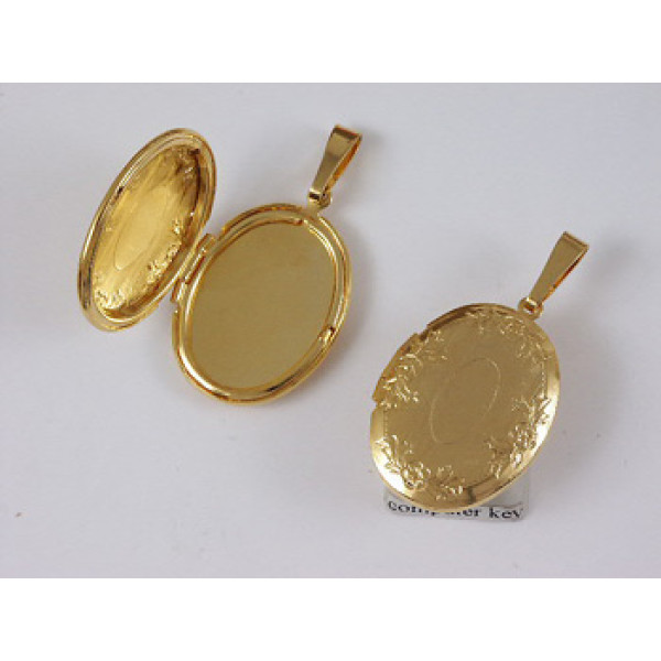 Locket, large oval, gold plated, opens