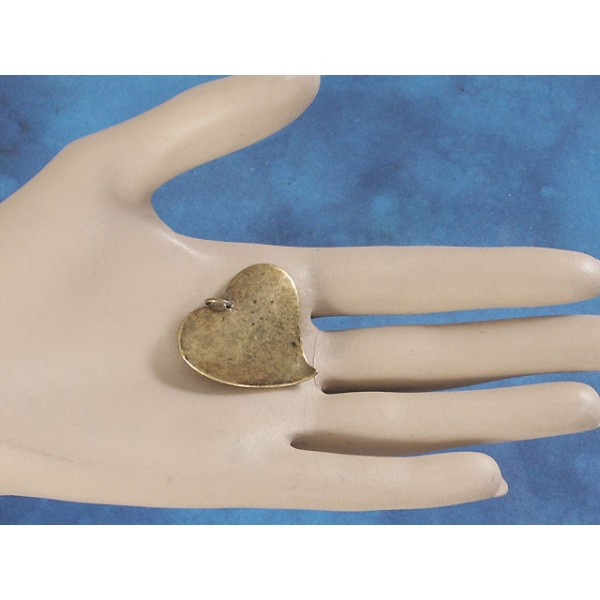 Curly Mod Heart pendant, 23x32mm, antiqued bronze