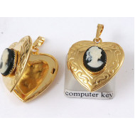Locket, heart with Cameo, gold plated, opens
