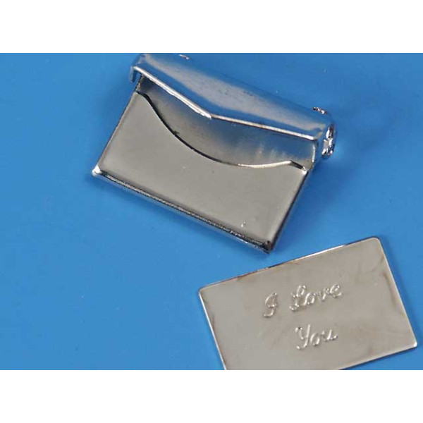 Charm, openable hand bag envelope with letter, white bronze