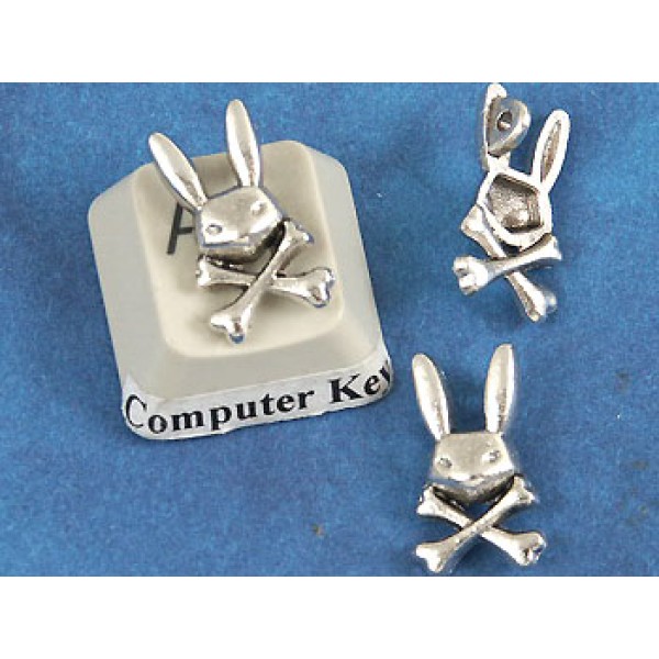 Charm, Pirate Rabbit with crossbones, ant. silver, bag of 20