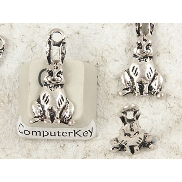 Charm, Rabbit, 25x10mm, NF antiqued silver. per 20