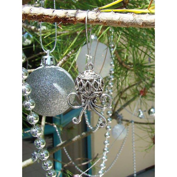 Steampunk Air Balloon Octopus, antiqued silver