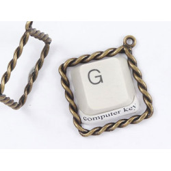 Hanging diamond wire frame pendant, ant. bronze, each