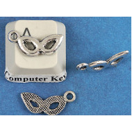 Charm, Mask, 21mm, antiqued silver, per 20