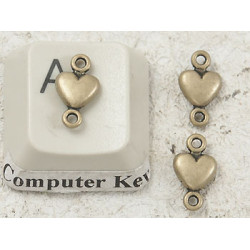 Connector, 2 loops, wee heart, antiqued bronze, bag of 20