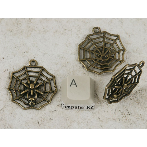 Spider Web with Spider and Skull, ant, bronze,