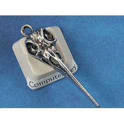 Hummingbird Bird Skull pendant, ant. silver