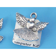 Angel charm, 23x21mm, antiqued silver colour